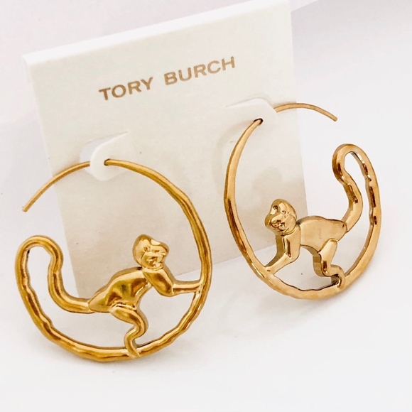 Tory Burch Gold Monkey Wild Hoop Earrings - Picture 2 of 5